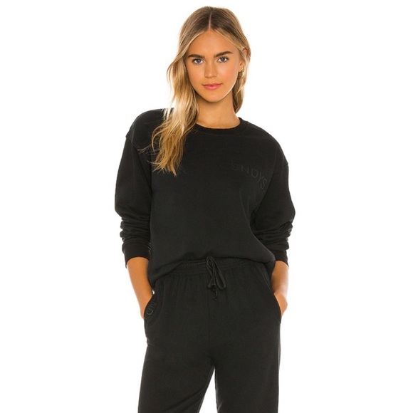 Revolve SNDYS Luxe Fleece Crewneck Sweatshirt in Black Size Small - Picture 1 of 6